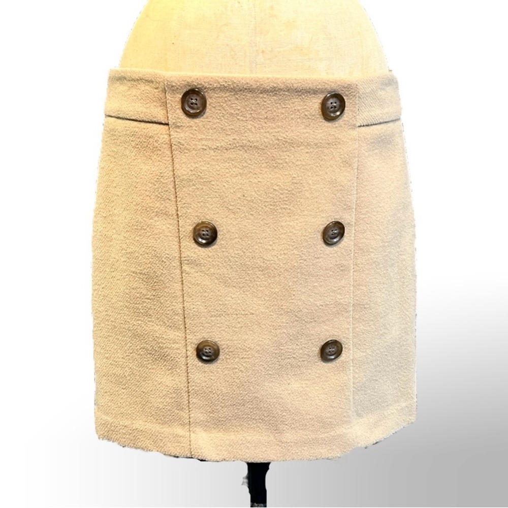 Gap wool blend button‎ front mini pencil skirt beige camel academia y2k preppy